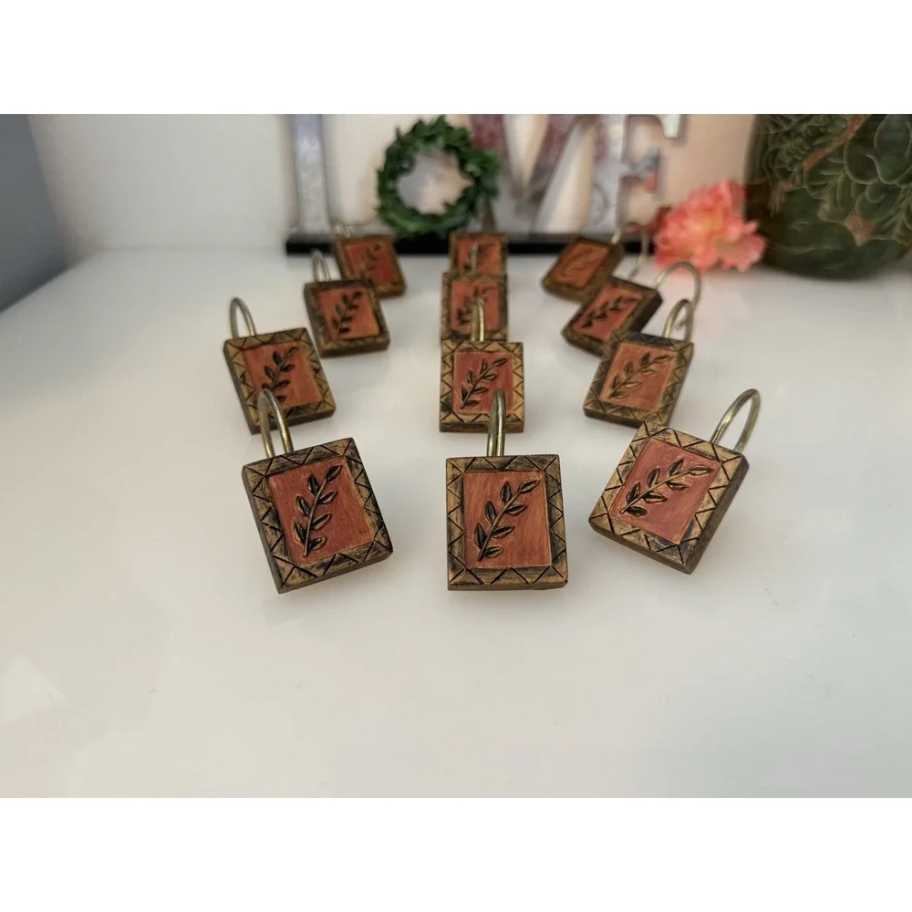 Vintage Rustic Resin Olive Branch Bronze Earth Tones Shower Curtain Hooks 12pk‎
